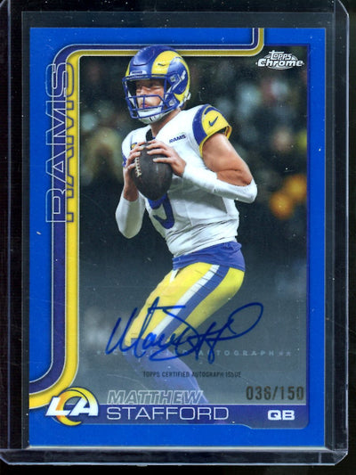 2025 Topps Chrome Matthew Stafford Blue Refractor Autograph /150 Rams