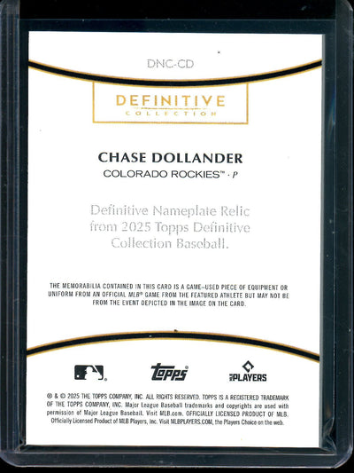 2025 Topps Definitive Chase Dollander Nameplate Relic 1/1 #DNC-CD Rockies