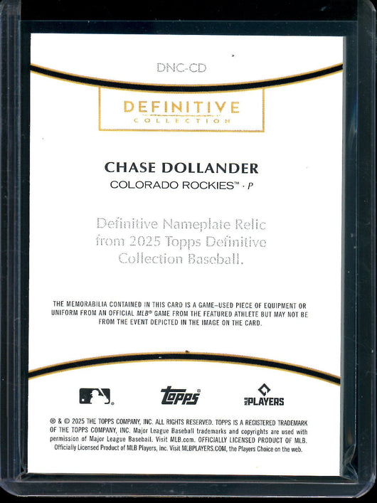 2025 Topps Definitive Chase Dollander Nameplate Relic 1/1 #DNC-CD Rockies