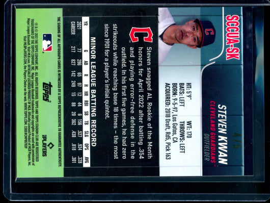 2022 Topps Stadium Club Chrome Steven Kwan Shimmer Rookie Autograph /5 Guardians