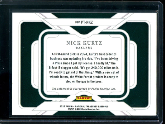 2025 Panini National Treasures Nick Kurtz Personalized Treasures Autograph /10 Athletics