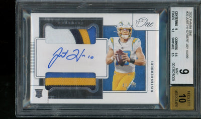 2020 Panini One Justin Herbert Dual Rookie Patch Autograph /99 BGS 9/10 Chargers