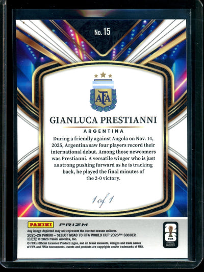 2026 Panini Select Gianluca Prestianni Future 1/1 Argentina