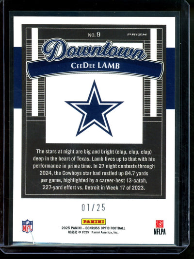 2025 Panini Optic CeeDee Lamb Black Pandora Downtown /25 (Damaged) Cowboys