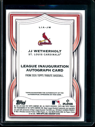 2026 Topps Tribute JJ Wetherholt League Inauguration Rookie Autograph Purple /75 Cardinals