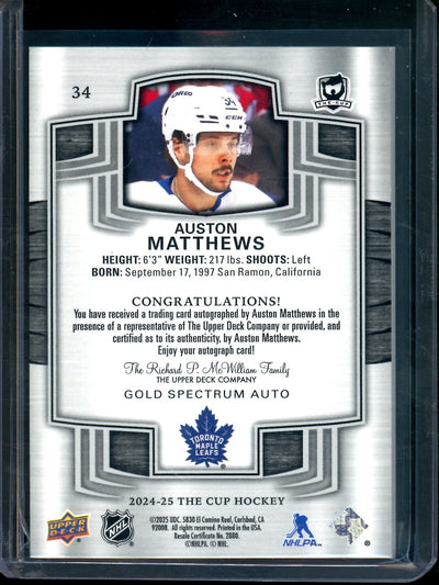 2025 Upper Deck The Cup Auston Matthews Gold Spectrum Autograph /12 Maple Leafs
