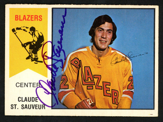 Claude St. Sauveur Autographed 1974-75 WHA O-Pee-Chee Card #62 Vancouver Blazers SKU #151920