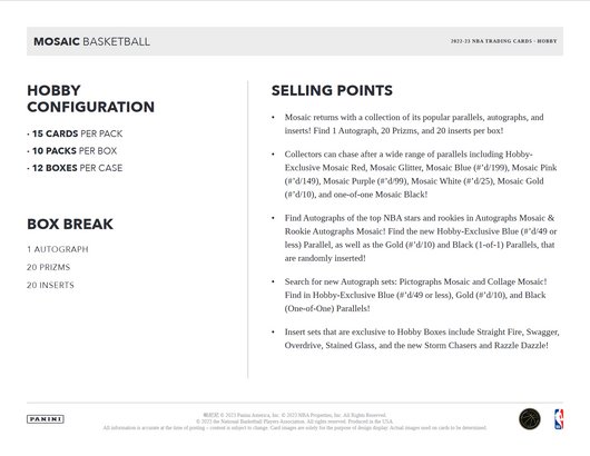 2022-23 Panini Mosaic Basketball Hobby 12 Box Case