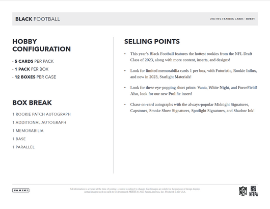 2023 Panini Black Football Hobby Box