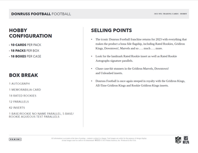 2023 Panini Donruss Football Hobby 18 Box Case