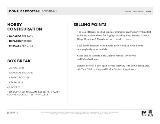 2023 Panini Donruss Football Hobby 18 Box Case