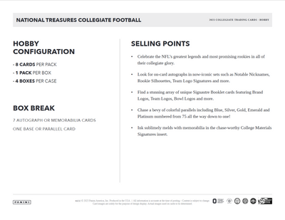2023 Panini National Treasures Collegiate Football Hobby 4 Box Case