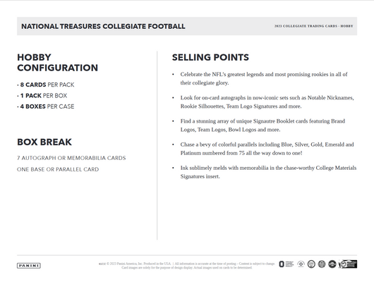2023 Panini National Treasures Collegiate Football Hobby 4 Box Case