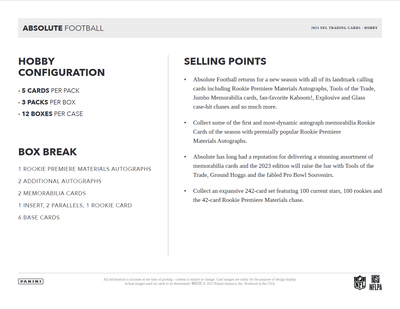 2023 Panini Absolute Football Hobby 12 Box Case