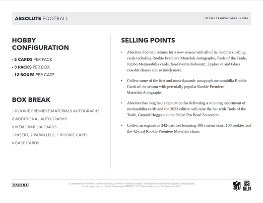 2023 Panini Absolute Football Hobby 12 Box Case
