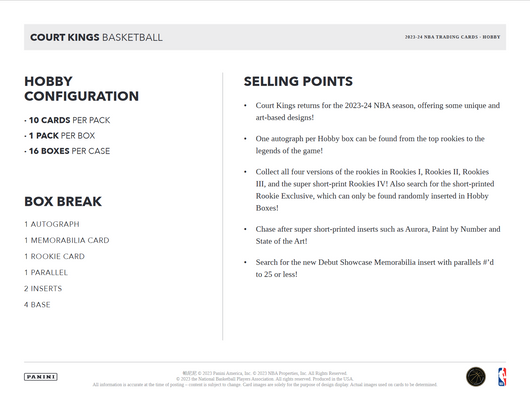 2023-24 Panini Court Kings Basketball Hobby 16 Box Case