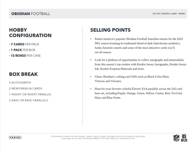 2023 Panini Obsidian Football Hobby 12 Box Case