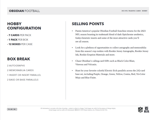 2023 Panini Obsidian Football Hobby 12 Box Case
