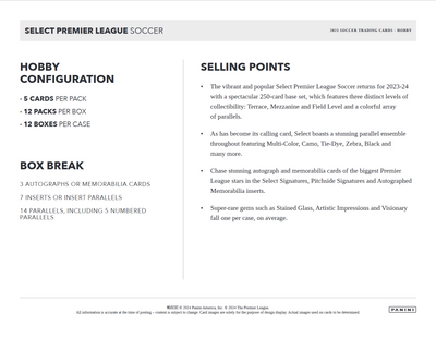 2023-24 Panini Select Premier League Soccer Hobby 12 Box Case
