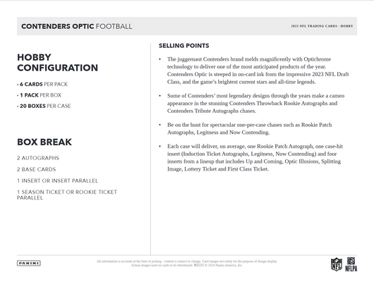 2023 Panini Contenders Optic Football Hobby 20 Box Case