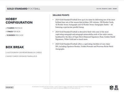 2024 Panini Gold Standard Football Hobby 12 Box Case