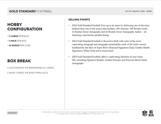 2024 Panini Gold Standard Football Hobby 12 Box Case
