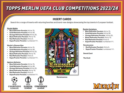 2023-24 Topps UEFA Club Competitions Merlin Chrome Soccer Hobby 12 Box Case