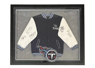Steve McNair Eddie George Blaine Bishop Signed Tennessee Titans Jacket 43x35 (JSA)