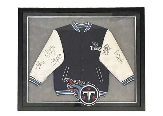 Steve McNair Eddie George Blaine Bishop Signed Tennessee Titans Jacket 43x35 (JSA)