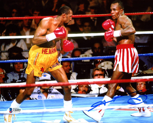 Sugar Ray Leonard Autographed 8x10 Photo vs. Thomas "Hitman" Hearns Beckett BAS Stock #178112