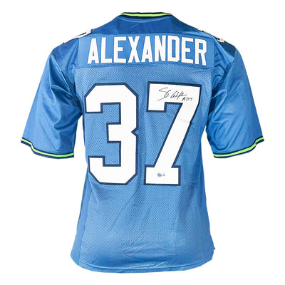 Shaun Alexander Signed Psalms Inscription Seattle Light Blue Football Jersey (Beckett)