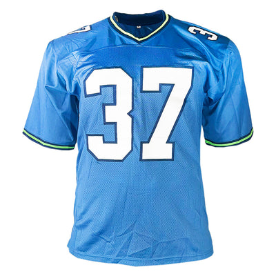 Shaun Alexander Signed Psalms Inscription Seattle Light Blue Football Jersey (Beckett)
