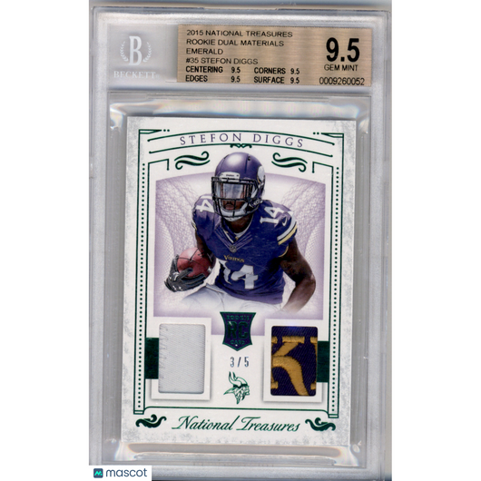 2015 Panini National Treasures Rookie Dual Materials Emerald Stefon Diggs #35 BGS 9.5