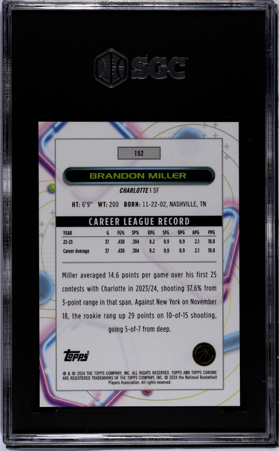 2023 Topps Cosmic Chrome Brandon Miller #152 Red Flare Refractor SGC 9