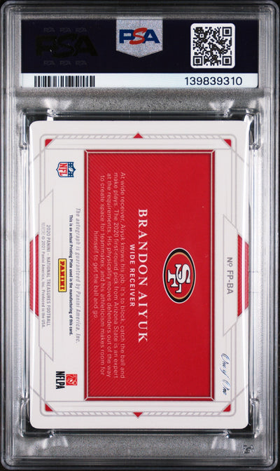 2020 Panini  Rookie Pass Brandon Aiyuk #16 RK. SG. FD. PS Black PP 1/1 PSA 7