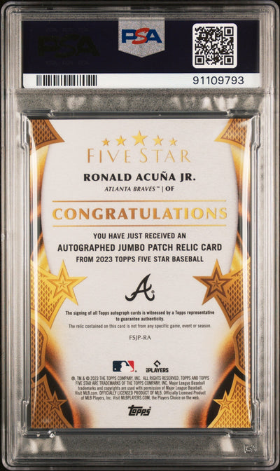 2023 Topps Five Star Auto  Prime Relics Ronald Acuna JR. #FSJPRA 14/25 PSA 10