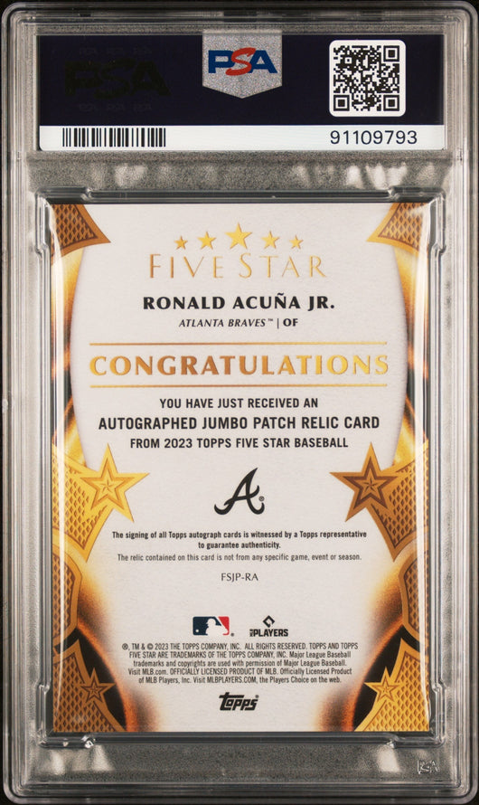 2023 Topps Five Star Auto  Prime Relics Ronald Acuna JR. #FSJPRA 14/25 PSA 10