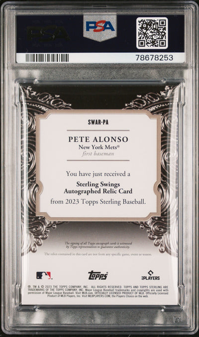 2023 Topps Sterling Sterling Swings Auto Relics Pete Alonso #SWARPA Rlcs PSA