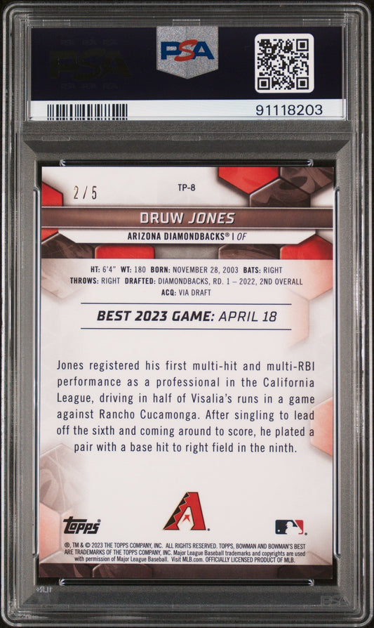 2023 Bowman's Best Top Prospects Druw Jones #TP8 Red Lava PSA 8