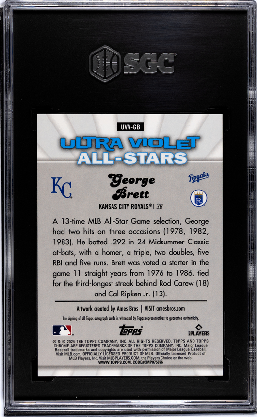 2024 Topps Chrome George Brett #UVA-GB Uv A Auto Black Refractor SGC 9 Auto 10