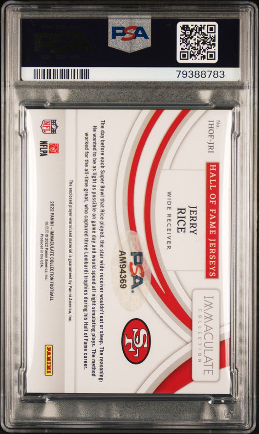 2022 Panini Collection Hall Of Fame Jerseys Jerry Rice #IHOFJRI Imclt 1/1 PSA 9