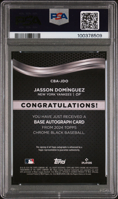 2024 Topps Chrome Black Auto Jasson Dominguez #JDO Green Refractor 61/99 PSA 10