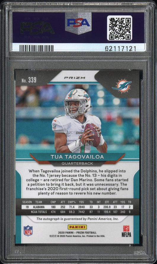 2020 Panini Prizm Tua Tagovailoa #339 Autograph Green Scope PSA 10