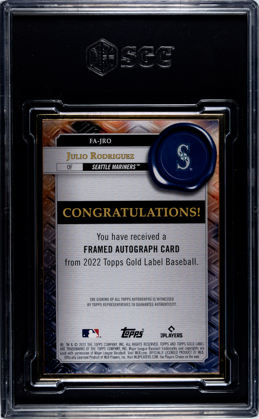 2022 Topps Gold Label Julio Rodriguez #FA-JRO Framed Autograph SGC 9