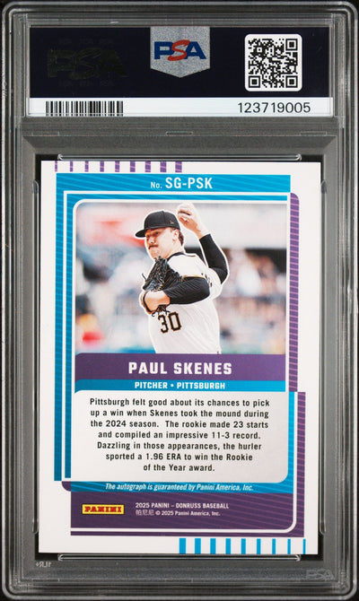 2025 Panini Donruss Signature Series Paul Skenes #SGPSK Blue Laser 18/25 PSA 9