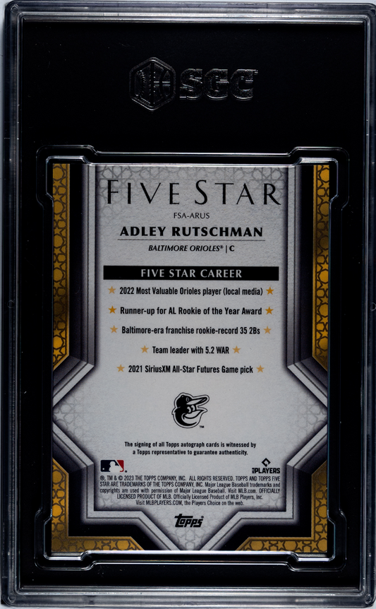 2023 Topps Five Star Adley Rutschman #FSA-ARUS Autograph Aqua SGC 9 Auto 10