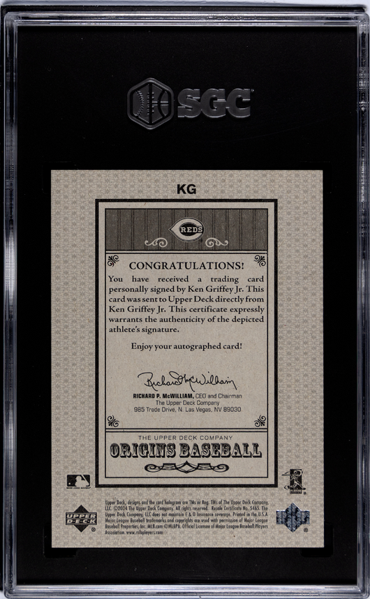 2005 Upper Deck Origins Ken Griffey JR. #KG "old Judge" Autos. SGC 8