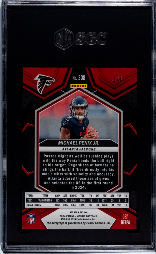 2024 Panini Mosaic Michael Penix JR. #308 Auto Black Gold Prizm SGC Auto 10 # /8