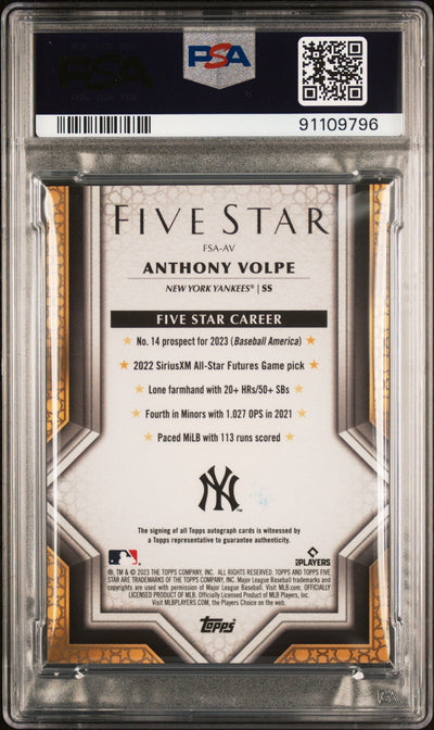 2023 Topps Five Star Autographs Anthony Volpe #FSAAV Blue 17/25 PSA 9