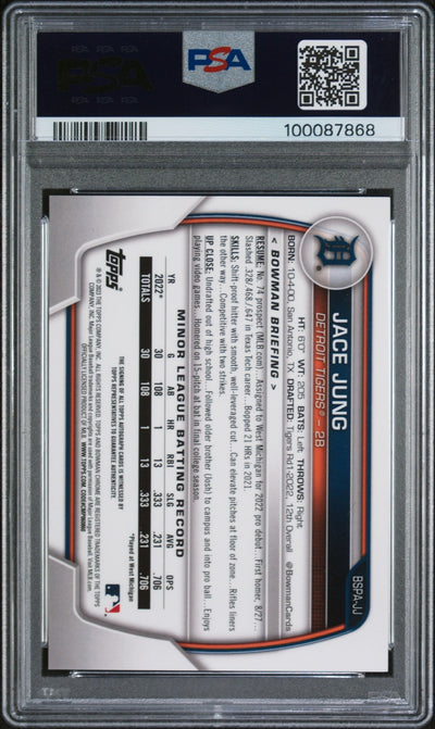 2023 Bowman Sapphire Edition Prospects Auto Jace Jung #BSPAJJ Green /50 PSA 10